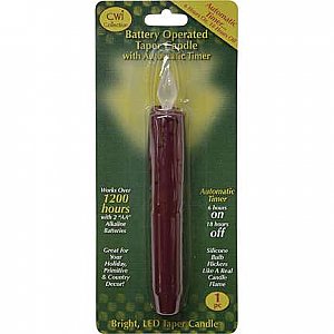 LED Timer Taper Battery Powered Candle, Burgundy