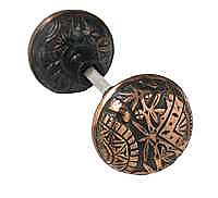 Oriental Doorknob, Pair, Antique Copper