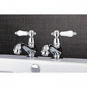 Kingston Brass Heritage Basin Faucet - Porcelain Lever Handles - Polished Chrome