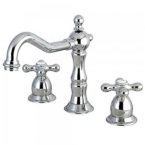 Heritage Widespread Sink Faucet - Metal Cross Handles - Polished Chrome