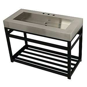 Fauceture 49" Stainless Steel Bathroom Sink with Iron Console Sink Base - Brushed/Matte Black