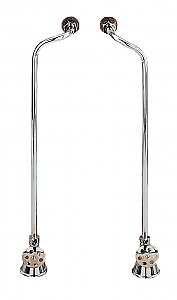 Solid Brass Leg Tub Offset Water Supply Lines For Bathtub - With Shut-Off Valves - Polished Chrome