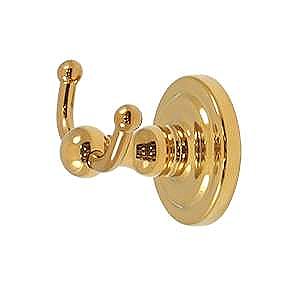 King Charles Series Double Towel or Robe Hook - PVD Polished Brass