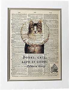 Repurposed Antique Dictionary Page Wall Decor - Cat - Edward Gorey
