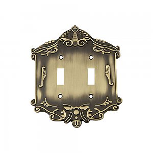 Solid Brass Victorian Switchplate - Antique Brass - Double Toggle