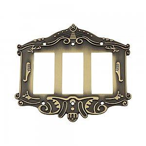 Solid Brass Victorian Switchplate - Antique Brass - Triple GFCI