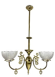 Antique 2-Light Brass Gasolier Ceiling Light Fixture - Circa 1890