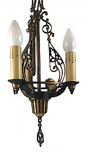 Antique Cast Bronze Hall Lantern Ceiling Light Fixture - Circa 1920