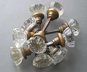 Antique 12 Point Single Clear Glass Door Knob Set Brass Fittings 
