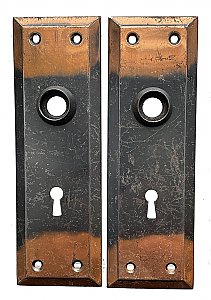 Pair of Antique Japanned or Flashed Copper Wrought Steel Door Plates in "Portland" Design by P. & F. Corbin Co. - Circa 1923