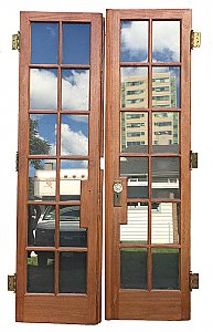 Antique Pair of Mahogany French Doors With Hardware - Circa 1920
