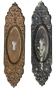 Pair of Antique Wrought Bronze "Mura" Pattern Flush Escutcheon Plates by Reading Hardware Co. - Circa 1899