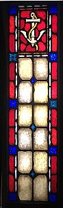 Antique Ecclesiastic Stained Glass Window Sash Circa 1880 - Blue, Red, Yellow - Anchor and Rope
