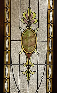 Large Antique Queen Anne Stained Glass Window Sash Circa 1880 - Blue, Green, Amber