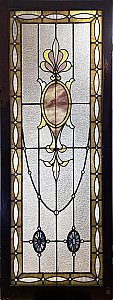 Large Antique Queen Anne Stained Glass Window Sash Circa 1880 - Purple, Yellow, Blue