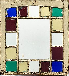 Antique Stained Glass Cottage or Queen Anne Window Sash - Blue, Amber, Green, Purple - Circa 1880