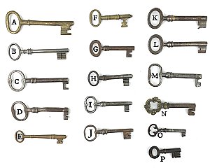 Antique Large Brass and Iron Door and Cabinet Lock Keys