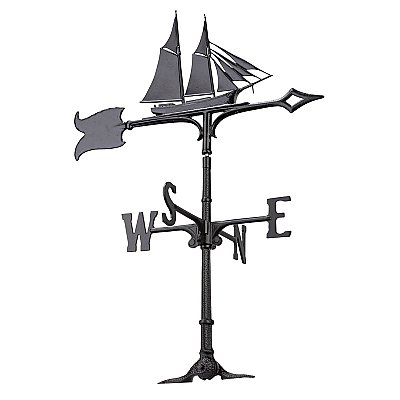 30" Traditional Sailboat or Schooner Weathervane - Black - Rooftop or Garden Mount