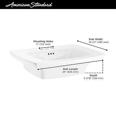 American Standard Edgemere® Fire Clay Sink Basin Top - 4" Centerset