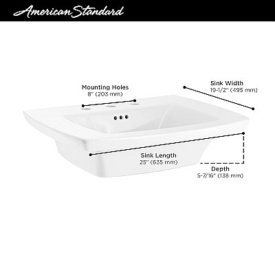 American Standard Edgemere® Fire Clay Sink Basin Top - 8" Widespread
