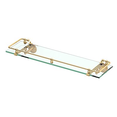 Tempered Glass Shelf with Railing - Polished Brass