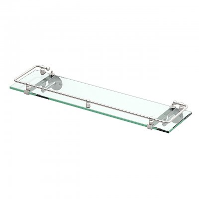 Tempered Glass Shelf with Railing - Satin Nickel