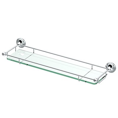Tempered Glass Shelf with Gallery Railing - Polished Chrome