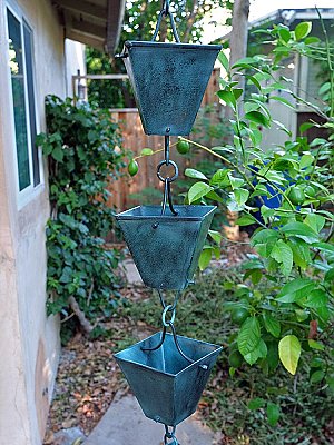 Extra Large Square Cups Verdigris Patina Rain Chain