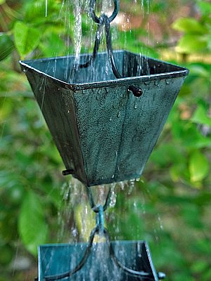 Extra Large Square Cups Verdigris Patina Rain Chain