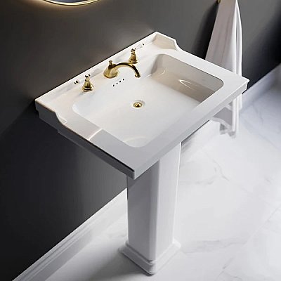 Valarte Pedestal Lavatory Bathroom Sink - 26" Wide - Single Hole Drilling