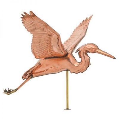 Polished Copper Heron Weathervane - Includes Roof Mounting Bracket