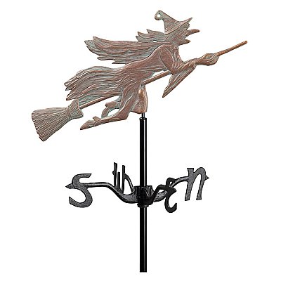 Flying Witch Garden Weathervane - Verdigris Finish