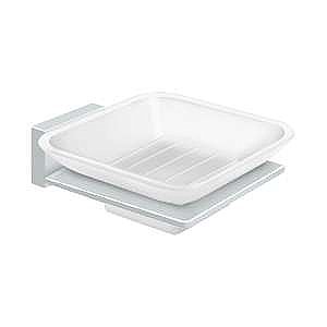 Modern Geometric Soap Dish with Glass - Polished Chrome