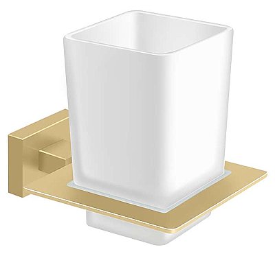 Modern Geometric Tumbler Holder with Glass - Satin Brass