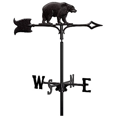 30" Traditional Black Bear Weathervane - Black - Rooftop or Garden Mount
