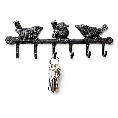 Dark Bronze Cast Iron Triple Bird Wall Key or Coat Hook Rack