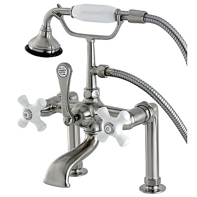 Kingston Brass AE111T8 Auqa Vintage Deck Mount Clawfoot Tub Faucet, Brushed Nickel