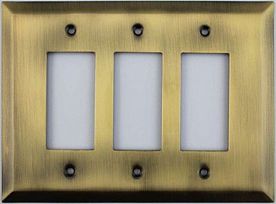 Jumbo Oversized Antique Brass Stamped Triple GFCI Switchplate / Cover Plate