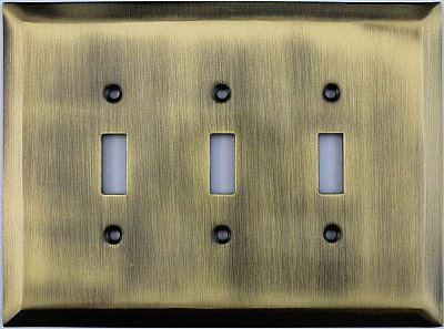 Jumbo Oversized Antique Brass Stamped Triple Toggle Switchplate / Cover Plate