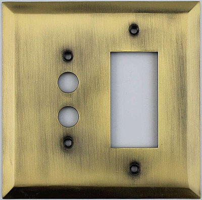 Jumbo Oversized Antique Brass Stamped Pushbutton / GFCI Switchplate / Cover Plate