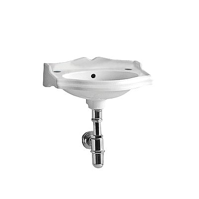 Isabella Collection Small Rectangular Wall Mount Basin with Integrated Oval Bowl, Backsplash, Decorative Trim, Overflow and Two Hole Faucet Drilling