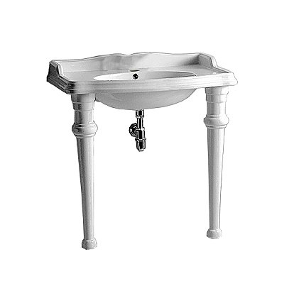 Isabella Collection Rectangular Console with integrated oval bowl, single hole faucet drill, backsplash, ceramic leg support and chrome overflow