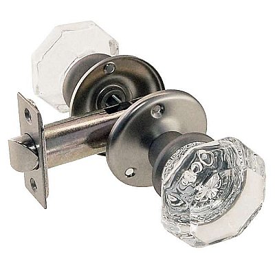 Passage Door Set, 8 Point Glass Knobs with Traditional Rosettes, Brushed Nickel