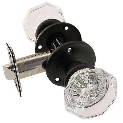 Passage Door Set, 8 Point Glass Knobs with Traditional Rosettes, Oil Rubbed Bronze