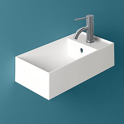 Britannia Rectangular Wall Mount Basin with Overflow and Right Single Hole Drill