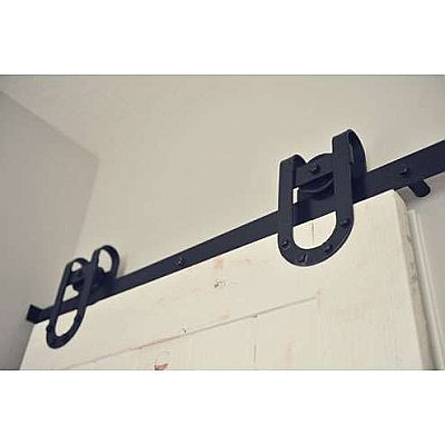 6' Steel Industrial Barn Door Hanger Hardware Kit with Horseshoe Hanger - Black