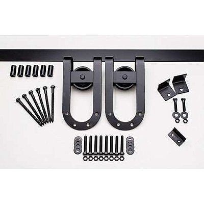 6' Steel Industrial Barn Door Hanger Hardware Kit with Horseshoe Hanger - Black
