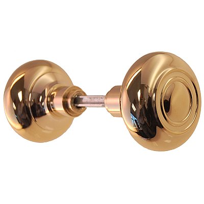 Economy Elegant Doorknob Pair with Spindle - Polished Brass Lacquered