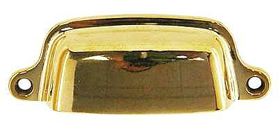 Medium Drawer or Bin Pull - Polished Brass - 3" on Center