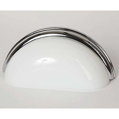 Glass Bin Pull- Milk White & Polished Chrome